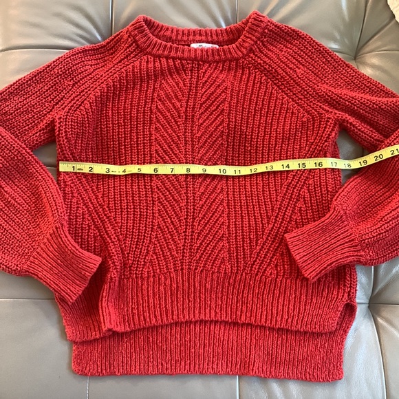 MADEWELL J8667 Balloon Sleeve Crew Neck Chunky Knit Sweater Orange-Red - Picture 6 of 9